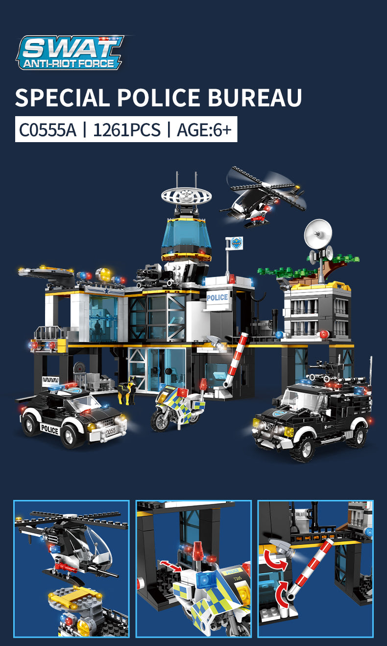 SWAT Team City Building Block Brick Set Police Station Car Toy