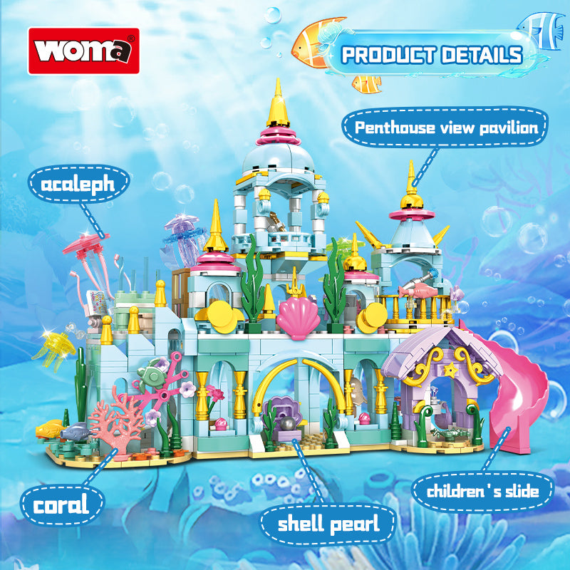 Castle High-Durable Plastic Small Sea World Particle Undersea Castle Building Blocks Model Toy for Girls