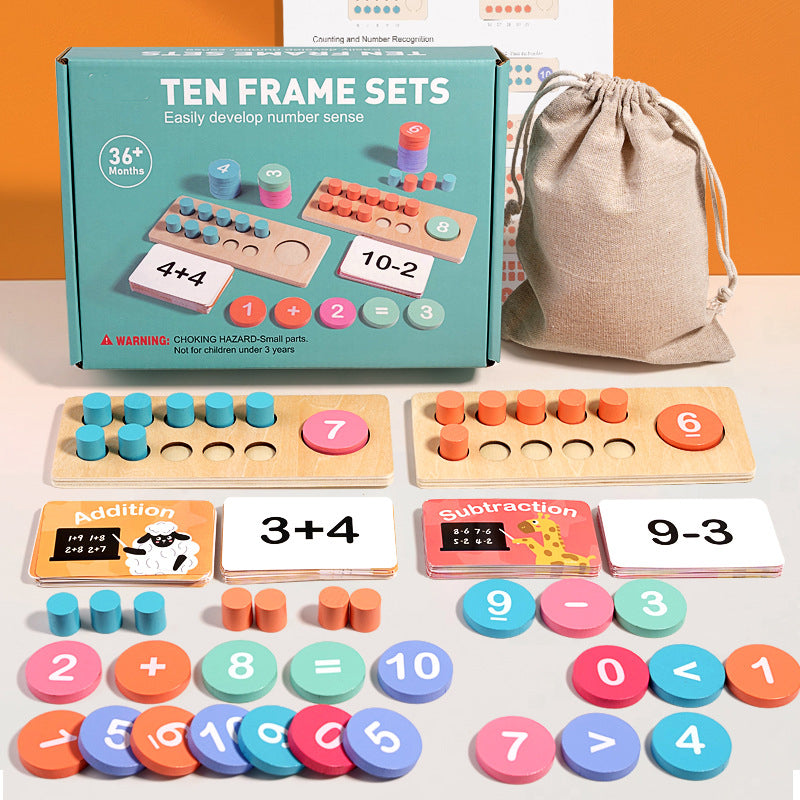 Montessori Math Learning Toy - Wooden Ten Digit Counter & Building Blocks