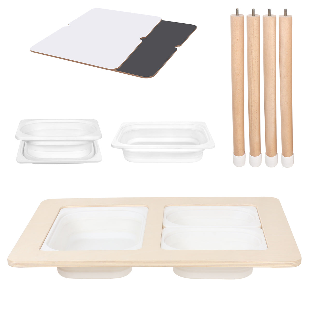Wooden Sensory Creative Table with 3 Foldable Storage Bins and a Wooden Chair