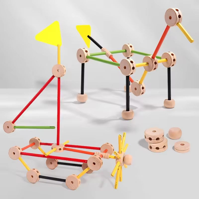 Montessori Wooden DIY Kids Contraption Building & Construction Toy - 68 PCS