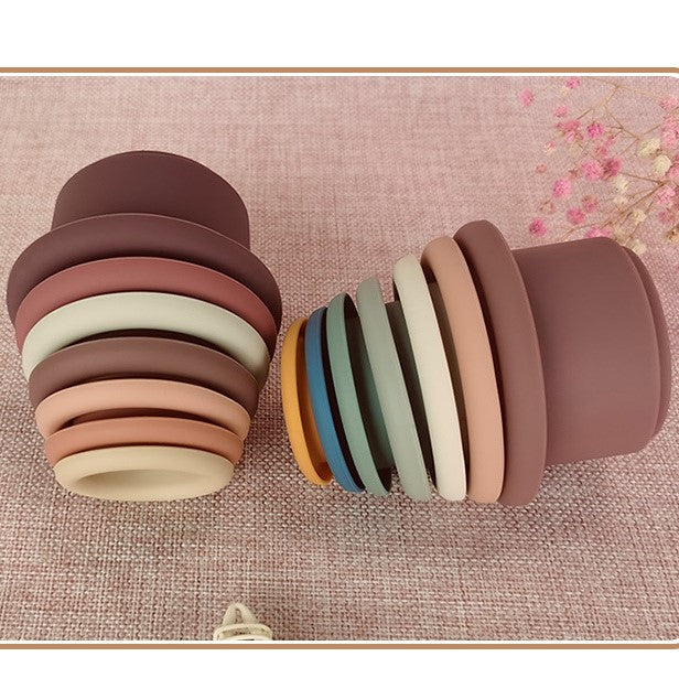 Montessori Bath Nesting Cups Fun Educational Platinum Silicone Sensory Baby Stacking Toy