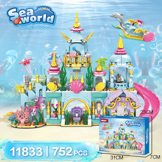 Castle High-Durable Plastic Small Sea World Particle Undersea Castle Building Blocks Model Toy for Girls