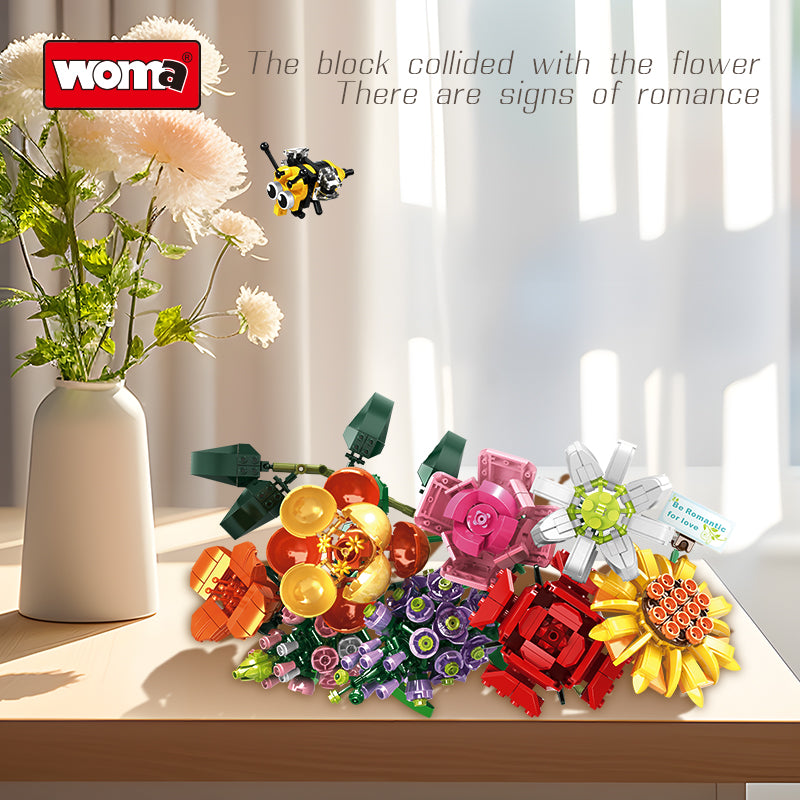 8 Flowers Brick Bouquet Building Blocks Set Toy With Vaze