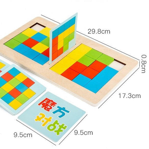 Montessori Battle Puzzle - Wooden 3D Cube Matching Game for Two