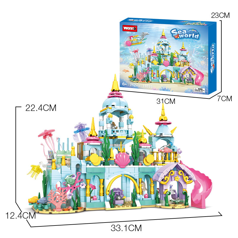 Castle High-Durable Plastic Small Sea World Particle Undersea Castle Building Blocks Model Toy for Girls