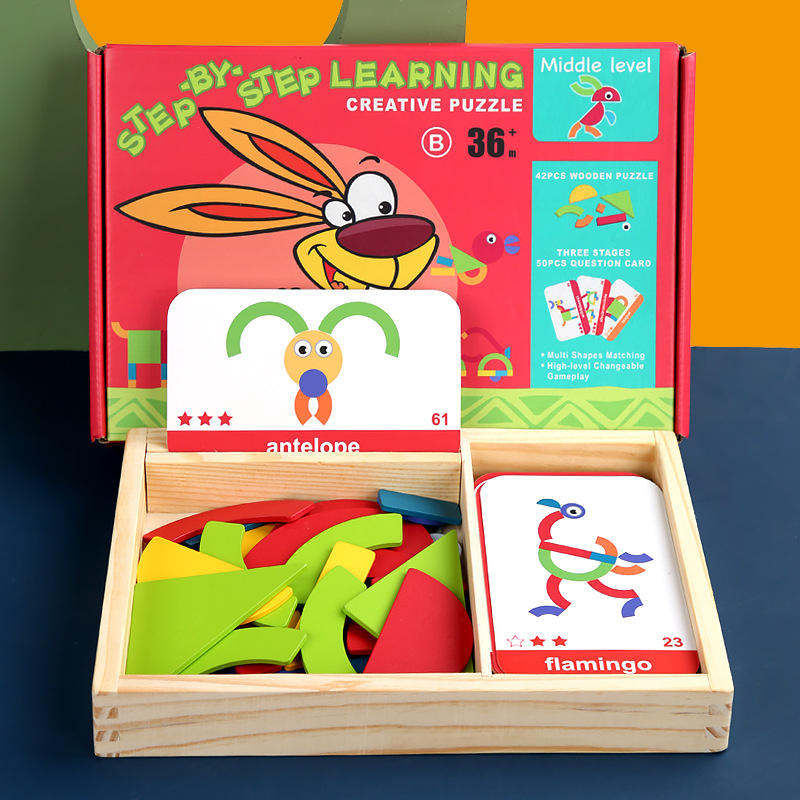 Montessori Wooden Puzzle - Geometric Shape Jigsaw for Creative Thinking