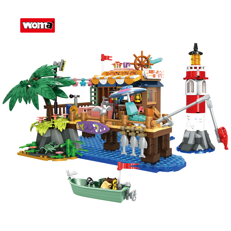 Fishing Village Cabin Building Blocks Set Construction Toy