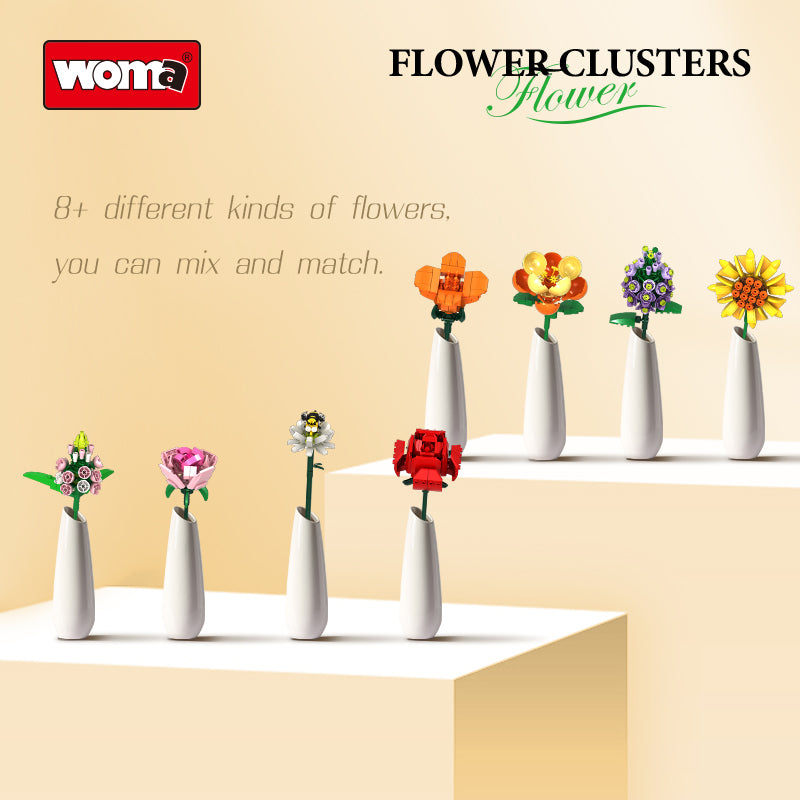 8 Flowers Brick Bouquet Building Blocks Set Toy With Vaze