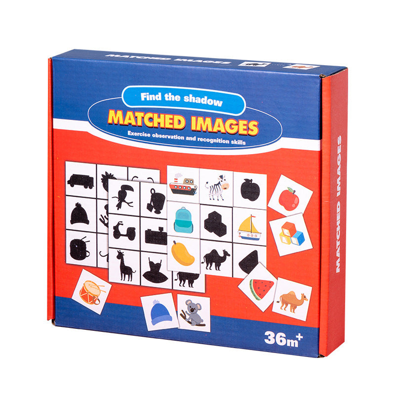Wooden Shadow Matching Game - Montessori Animal & Fruit Pairing Puzzle