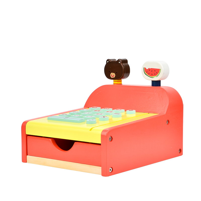 Wooden Simulation Cash Register Shopping Desk Play Toy