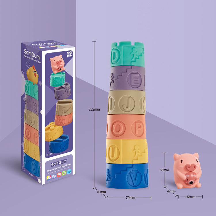 6-Layer Soft Rubber Silicon Stacked Tower Toy Set - 7 PCS