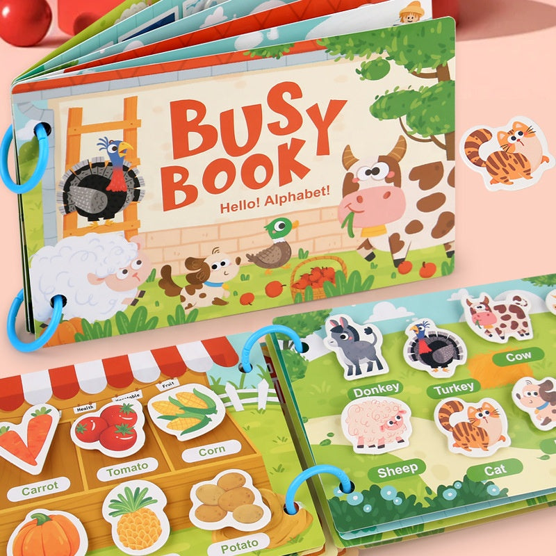 Wooden Busy Activity Book - Early Learning Puzzle & Matching Game for Kids