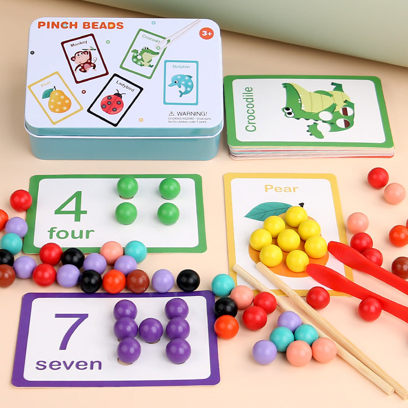 Color Matching Counting Toy - Wooden Bead Math Learning Set