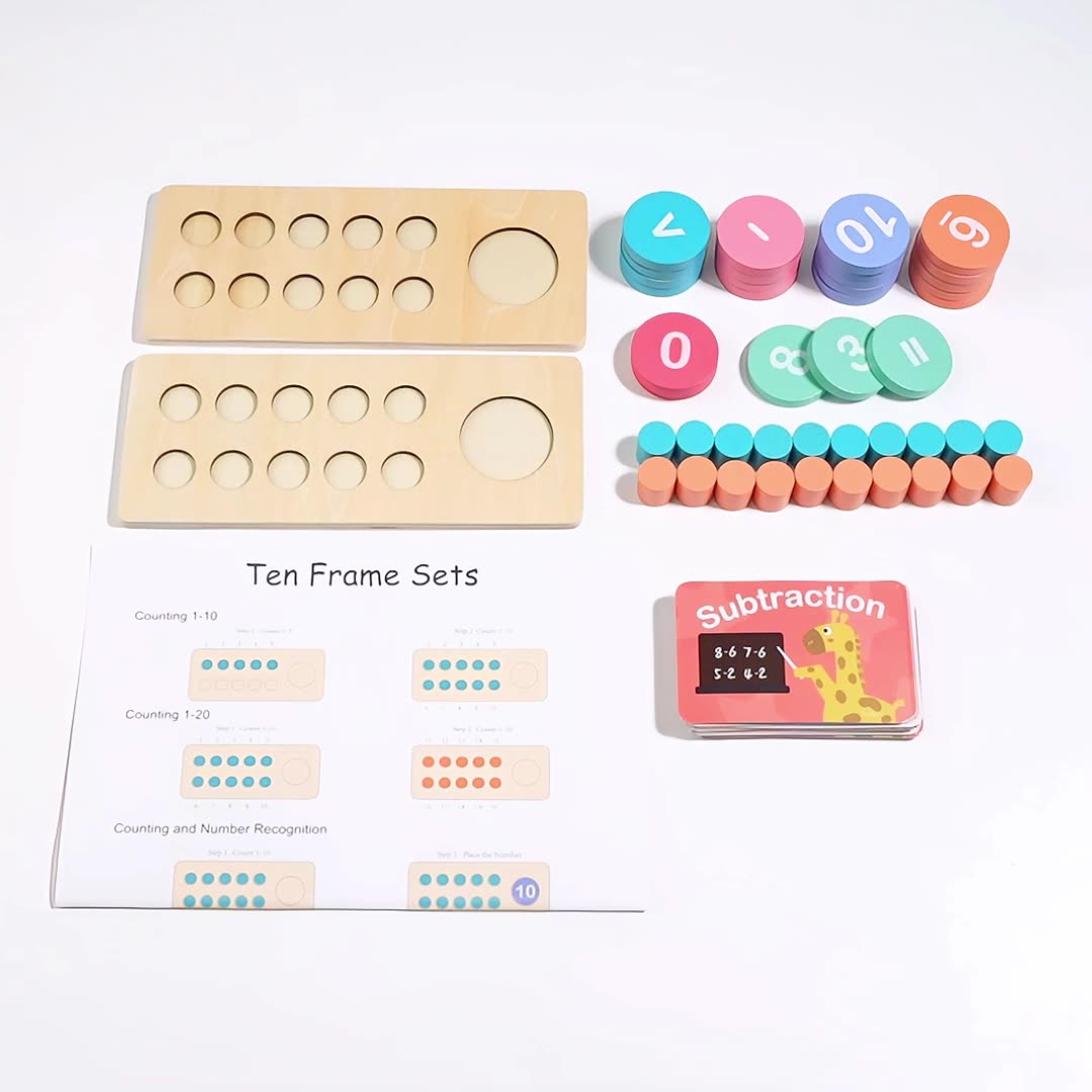 Montessori Math Learning Toy - Wooden Ten Digit Counter & Building Blocks