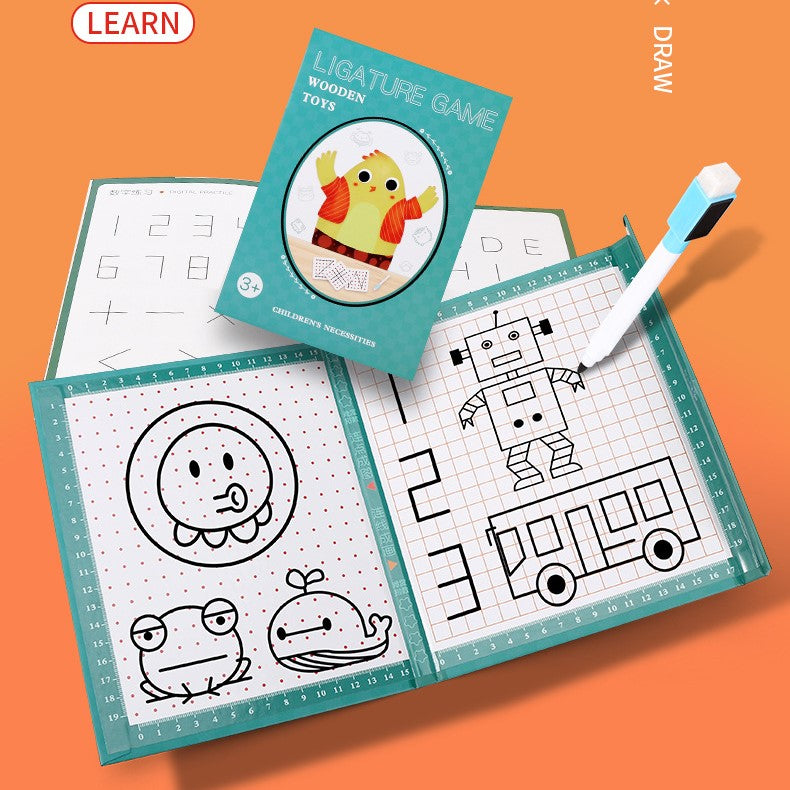 Montessori Wooden Drawing & Ligaturing Toy - Creative Learning Book for Kids (Parent-Child Game)