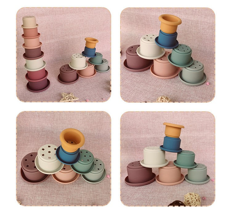 Montessori Bath Nesting Cups Fun Educational Platinum Silicone Sensory Baby Stacking Toy