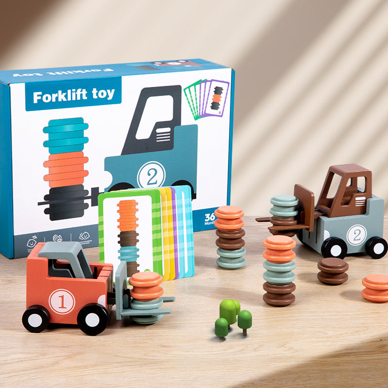 Montessori Forklift Model – Wooden Construction Toy with Duel Game Mode