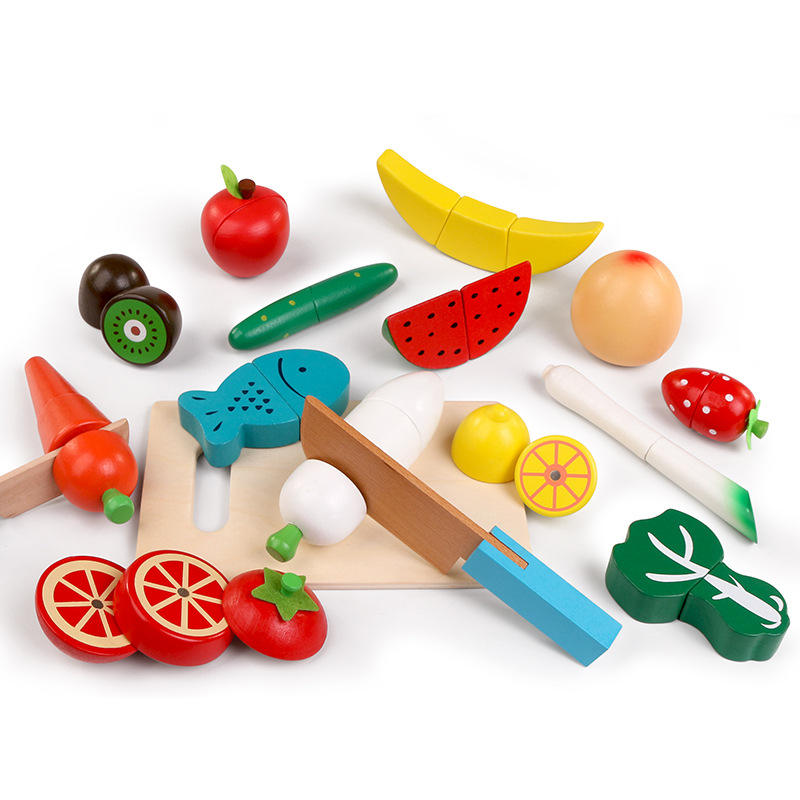 Wooden Shopping Cart with 17 Fruits Set Toys