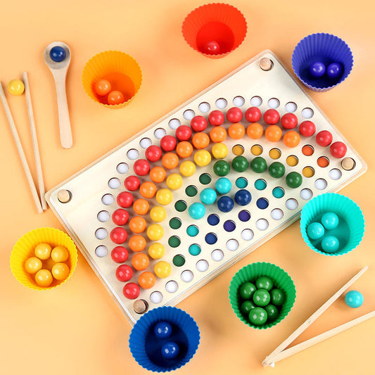 Rainbow Montessori Wooden Toys Clip Beads Puzzle Board Matching Game