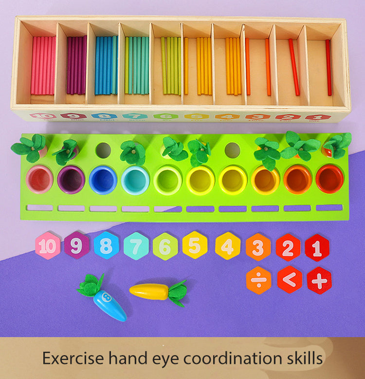Wooden Pairing Radishes and Numbers Math Learning Set - Number Blocks & Counting Sticks with Sorting Toy