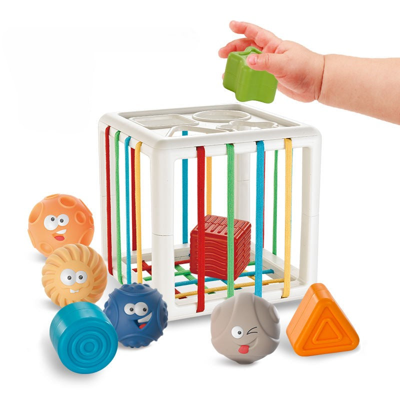 2-in-1 Soft Rubber Silicone Sensory Shape Sorter Baby Blocks Set - 9 PCS