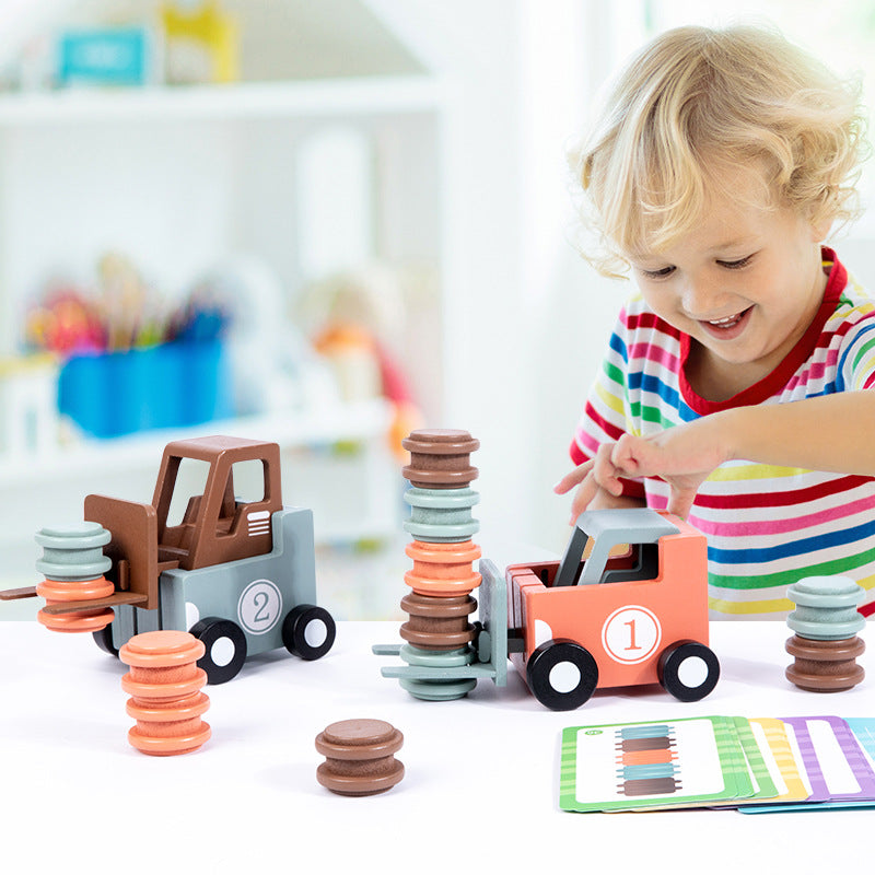 Montessori Forklift Model – Wooden Construction Toy with Duel Game Mode