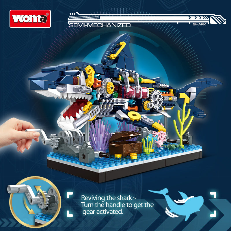 Ocean Marine Building Kit Movable Cyberpunk Shark Building Set Block Toy