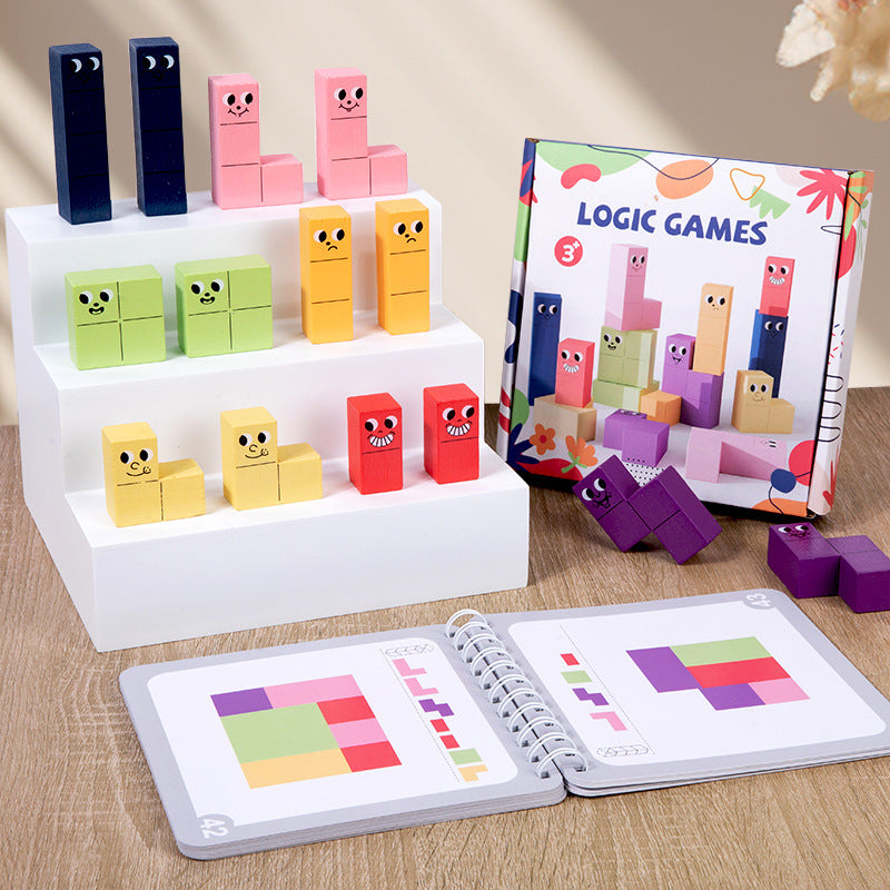 Montessori 3D Puzzle Blocks - Wooden Geometric Thinking Game for Kids