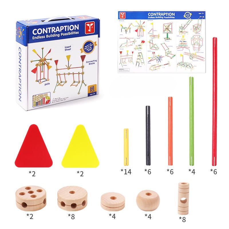 Montessori Wooden DIY Kids Contraption Building & Construction Toy - 68 PCS