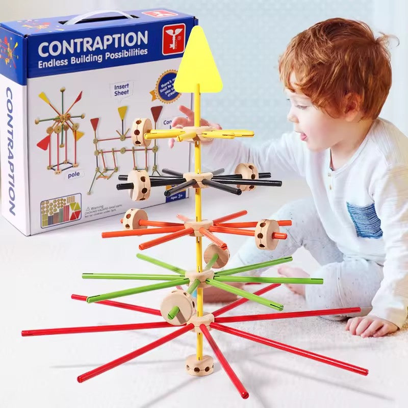 Montessori Wooden DIY Kids Contraption Building & Construction Toy - 68 PCS