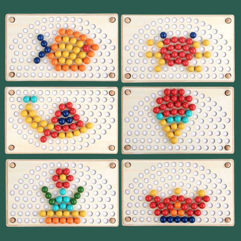 Rainbow Montessori Wooden Toys Clip Beads Puzzle Board Matching Game
