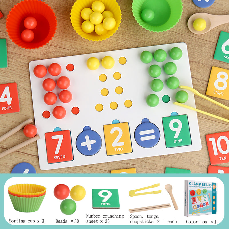 Montessori Math Learning Toy - Wooden Number Matching & Counting Bead Game