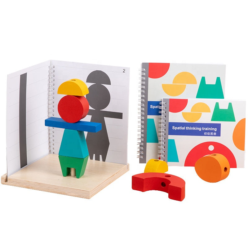 3D Wooden Space Building Blocks - Montessori Geometric Stacking Toy for Kids