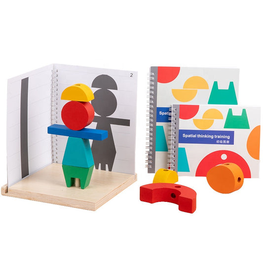 3D Wooden Space Building Blocks - Montessori Geometric Stacking Toy for Kids