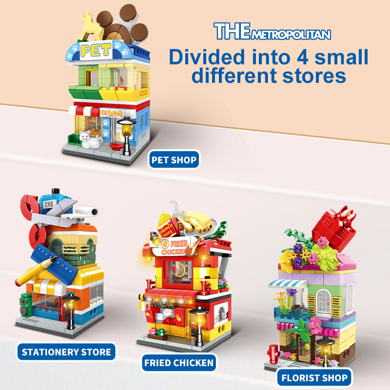 City Series Street View Construction Blocks Set Street Store Mini City Block Modern Model House Toy
