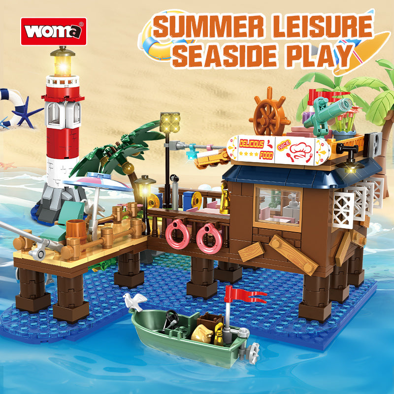 Fishing Village Cabin Building Blocks Set Construction Toy