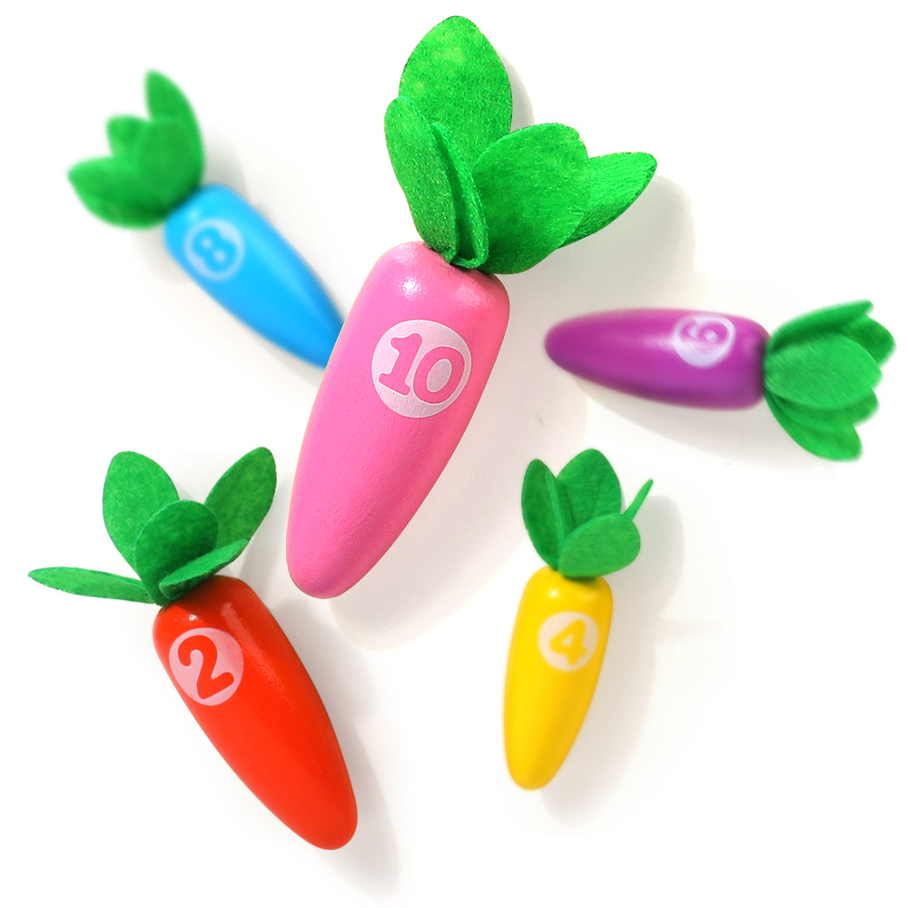 Wooden Pairing Radishes and Numbers Math Learning Set - Number Blocks & Counting Sticks with Sorting Toy