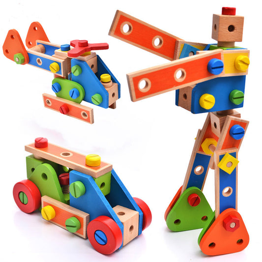 Montessori Wooden Screw Assembly Game – 70 PCS DIY Cartoon Nut Combination Learning Toy