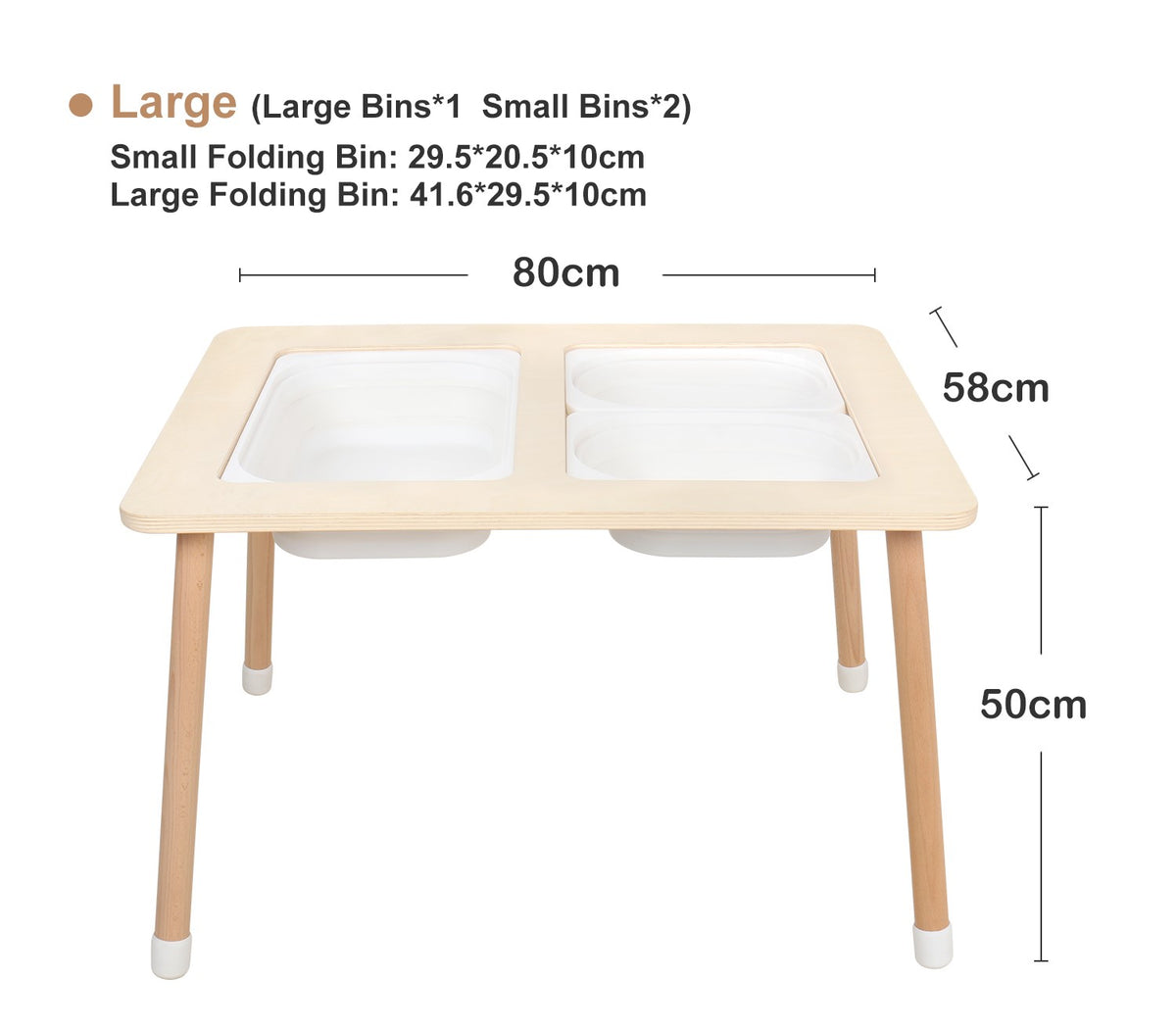 Wooden Sensory Creative Table with 3 Foldable Storage Bins and a Wooden Chair