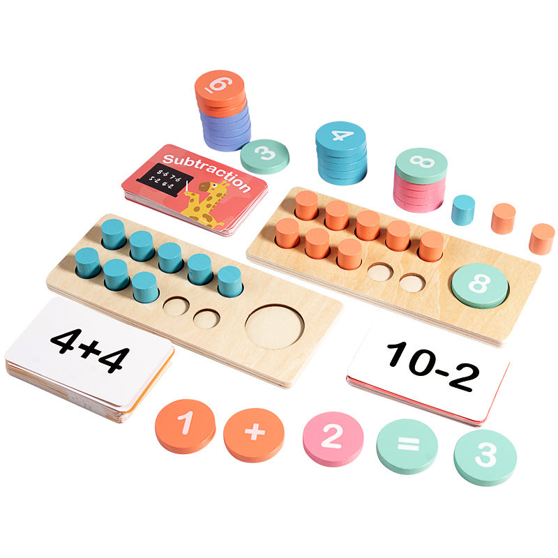 Montessori Math Learning Toy - Wooden Ten Digit Counter & Building Blocks