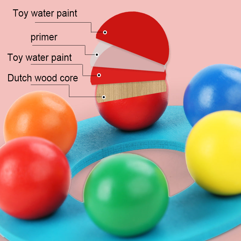 Wooden Rainbow Balls Tower Stack, Color Cognition and Hand-Eye Training Toy