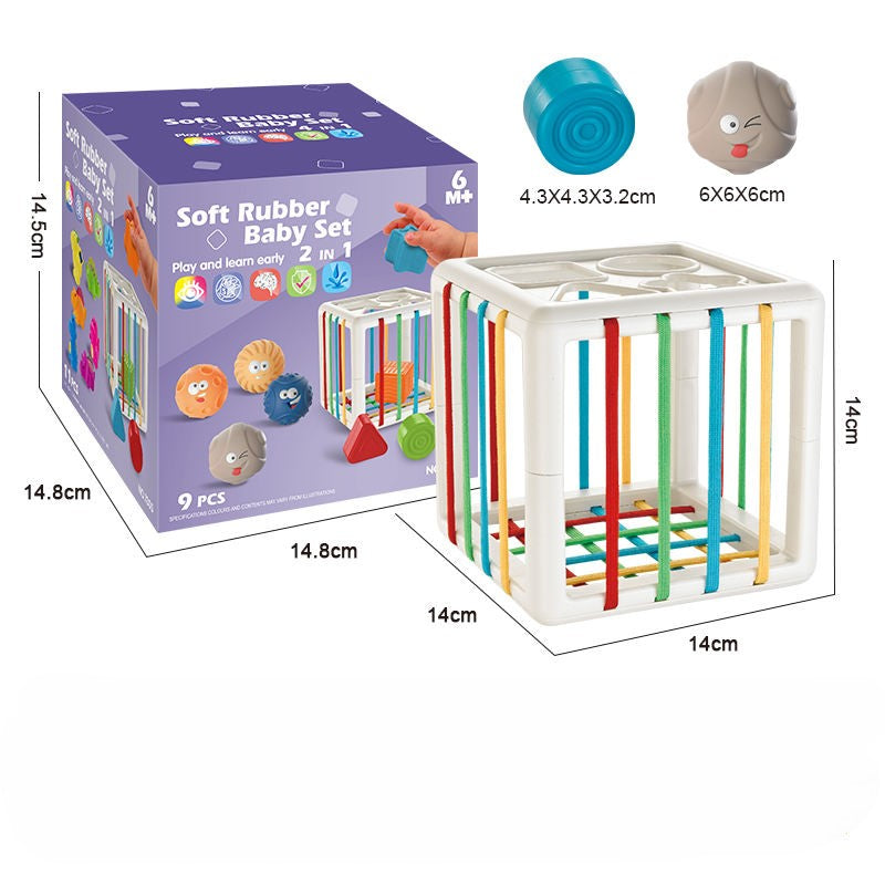 2-in-1 Soft Rubber Silicone Sensory Shape Sorter Baby Blocks Set - 9 PCS