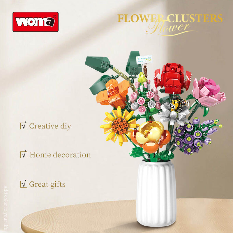 8 Flowers Brick Bouquet Building Blocks Set Toy With Vaze