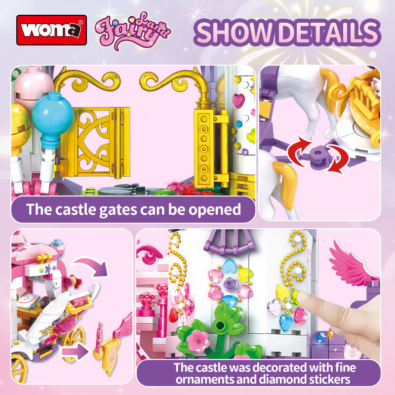 Princess Castle Carriage Educational Building Block Set Model for Girls Fairyland Play House for Children