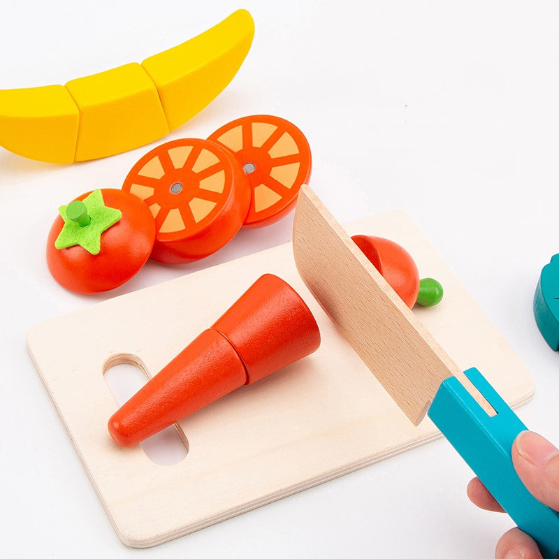 Wooden Shopping Cart with 17 Fruits Set Toys