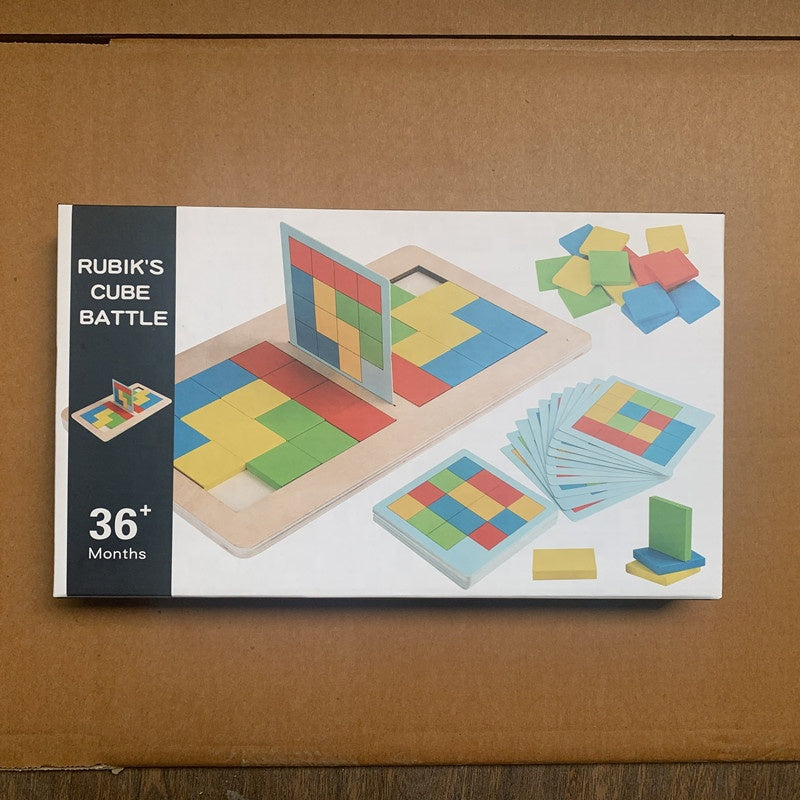 Montessori Battle Puzzle - Wooden 3D Cube Matching Game for Two