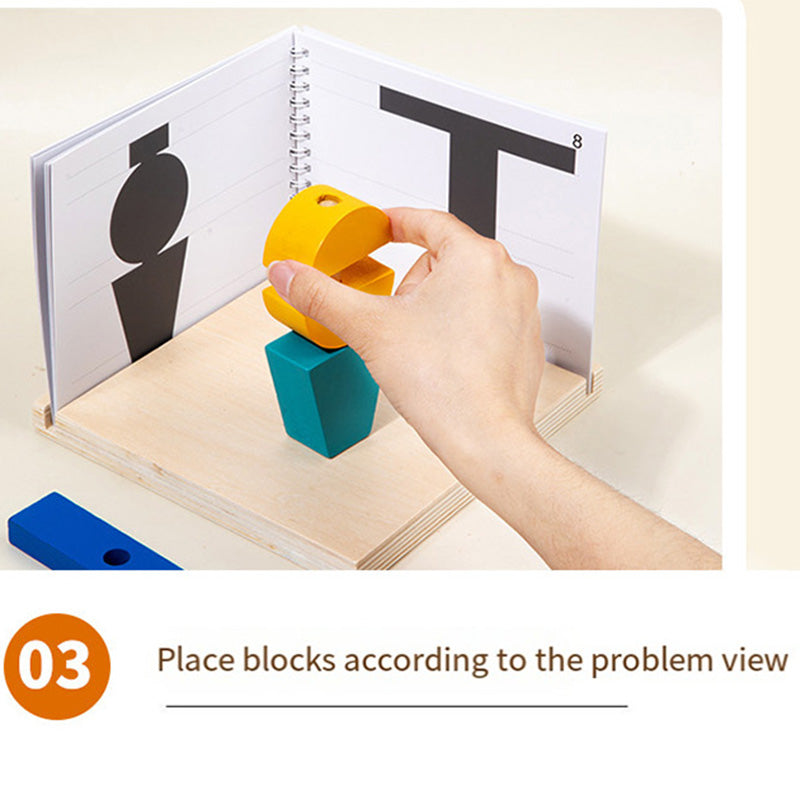 3D Wooden Space Building Blocks - Montessori Geometric Stacking Toy for Kids