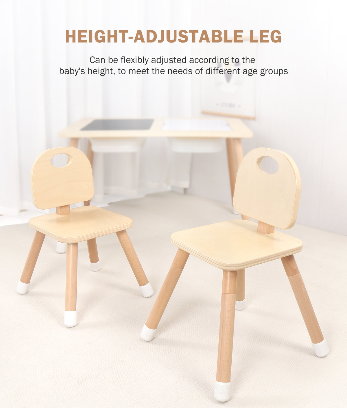 Wooden Sensory Creative Table with 3 Foldable Storage Bins and a Wooden Chair