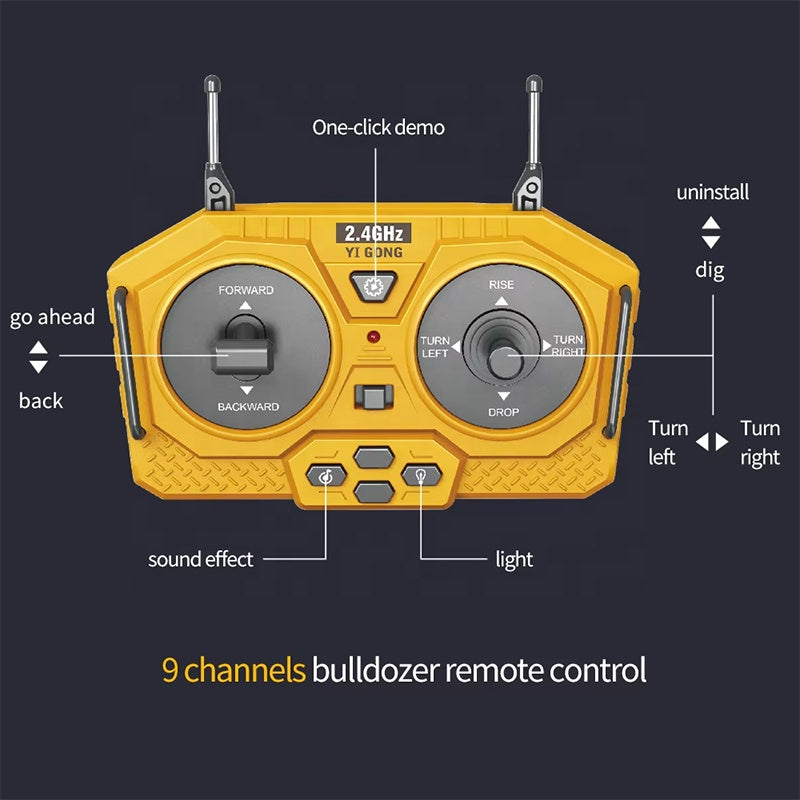 RC Bulldozer 9-Channel Remote Control Engineering Vehicle - Alloy Version